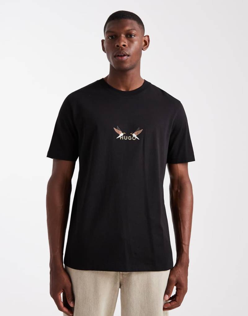 HUGO Red - Dugolini - T-Shirt in Schwarz mit aufgesticktem, mittigem Tiermotiv-Logo von Hugo Red