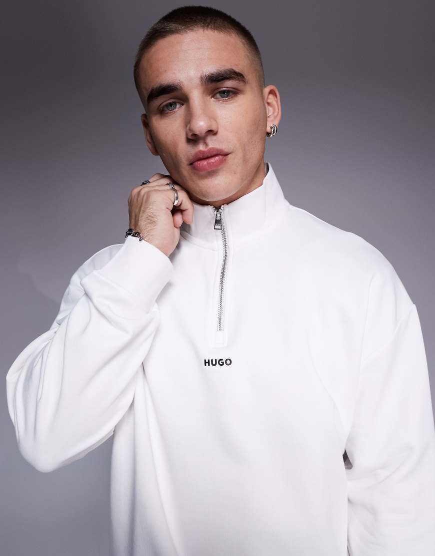 HUGO Red - Durty - Sweatshirt in Steinbeige mit kurzem Reißverschluss-Rot von Hugo Red