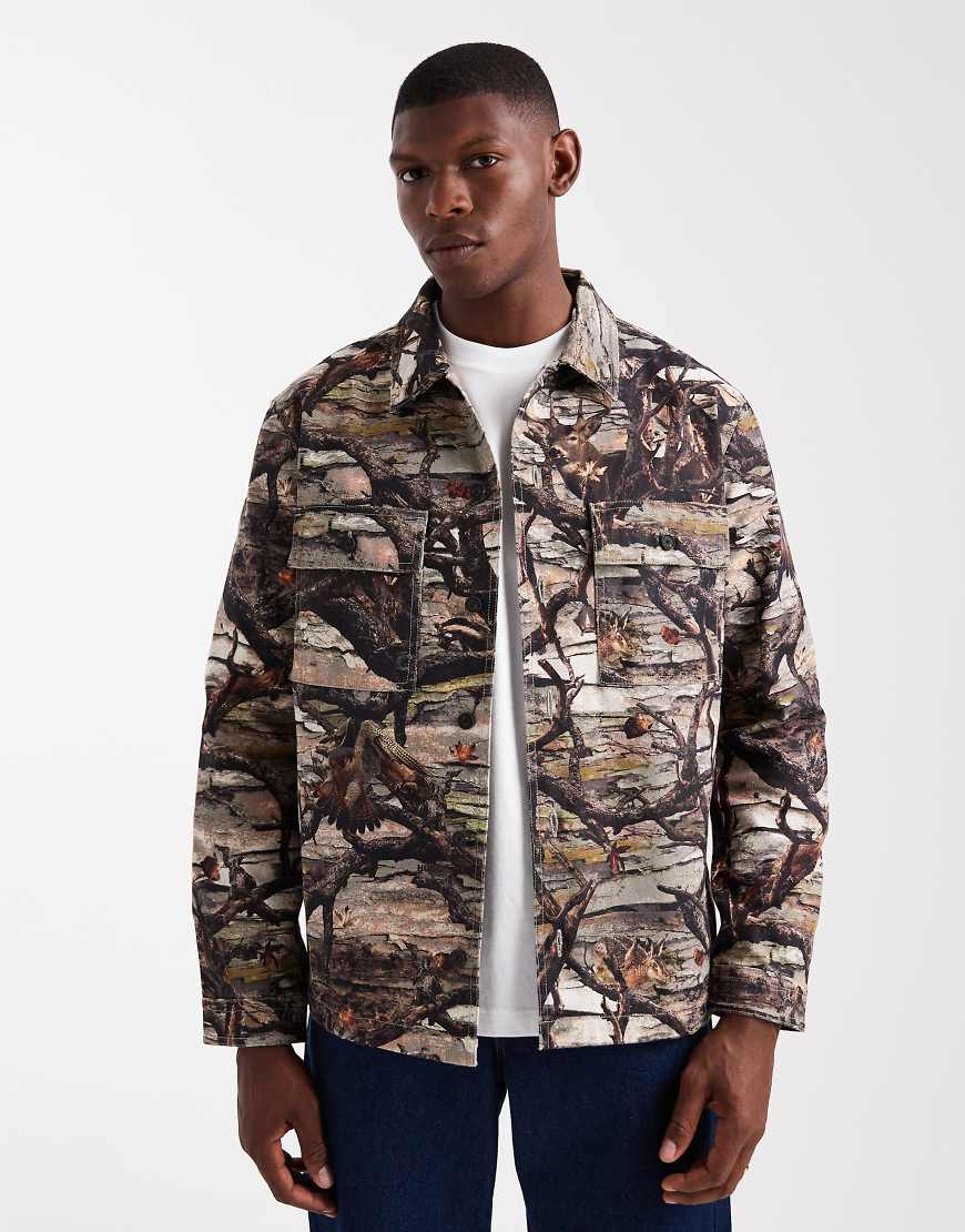 HUGO Red - Epoldo - Mehrfarbige Hemdjacke mit Waldprint-Bunt von Hugo Red