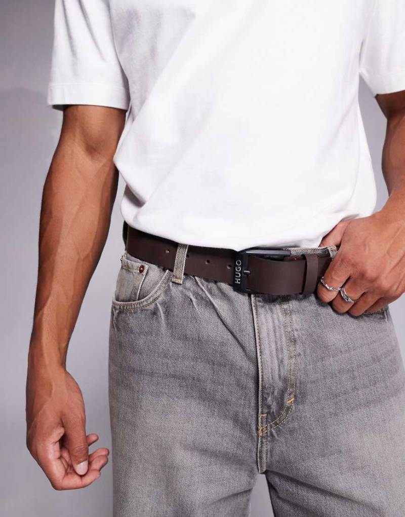 HUGO Red - Gelio - Gürtel aus dunkelbraunem Leder mit Logo-Schnalle von Hugo Red