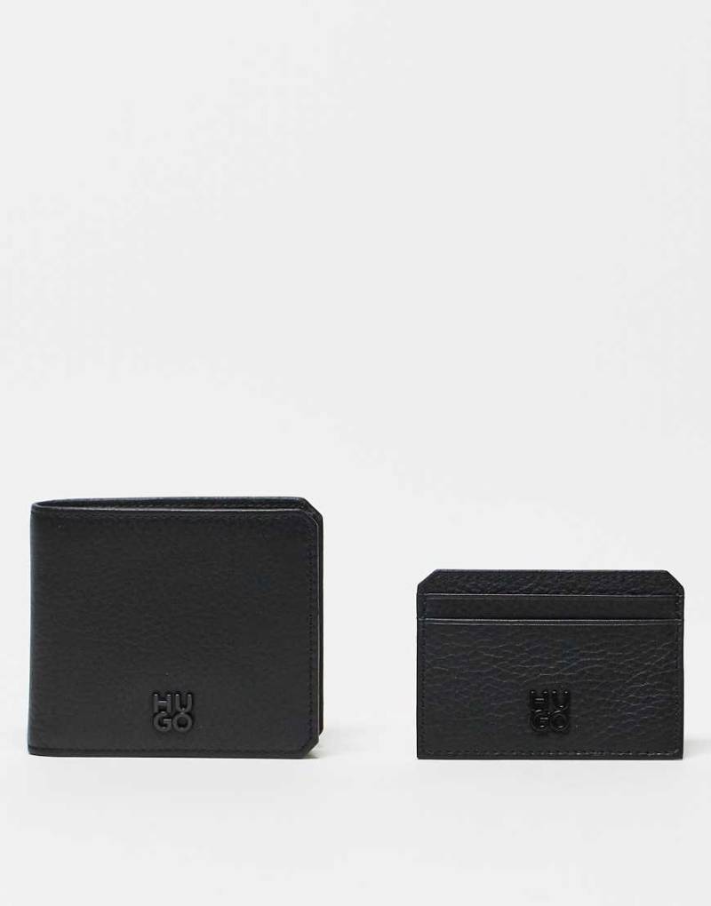 HUGO Red - Geschenkset mit Brieftasche und Kartenetui aus Leder in Schwarz mit Logo von Hugo Red