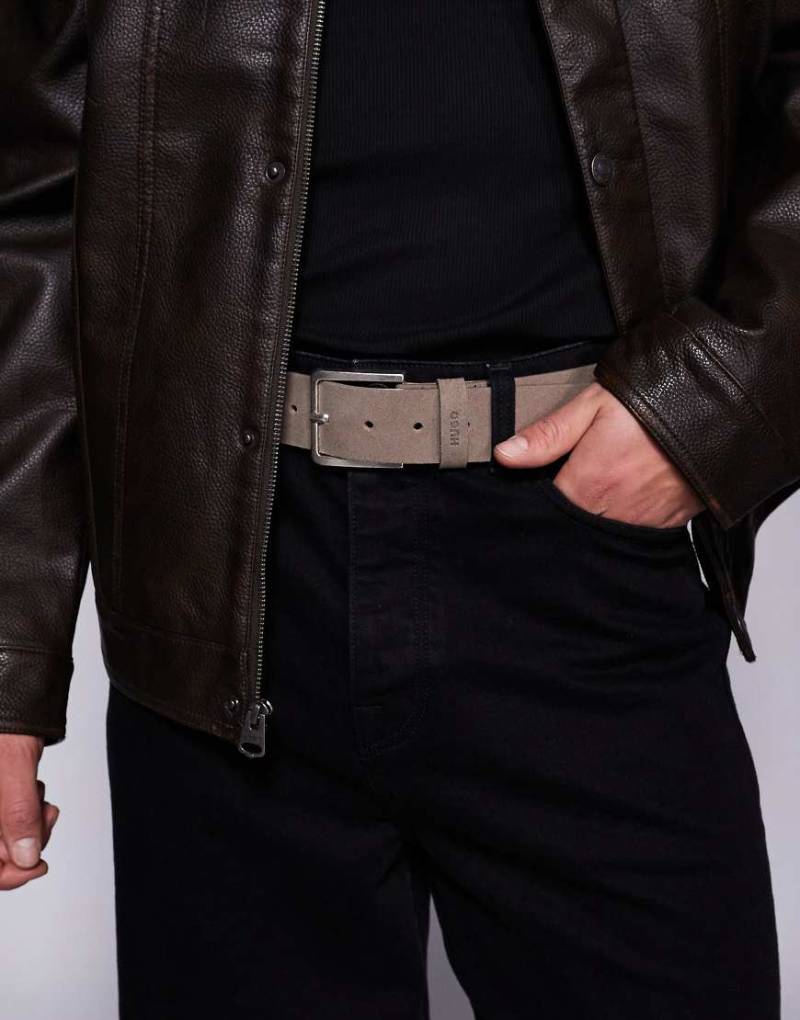 HUGO Red - Gionio - Wildleder-Gürtel in Beige mit Logo-Schnalle-Neutral von Hugo Red