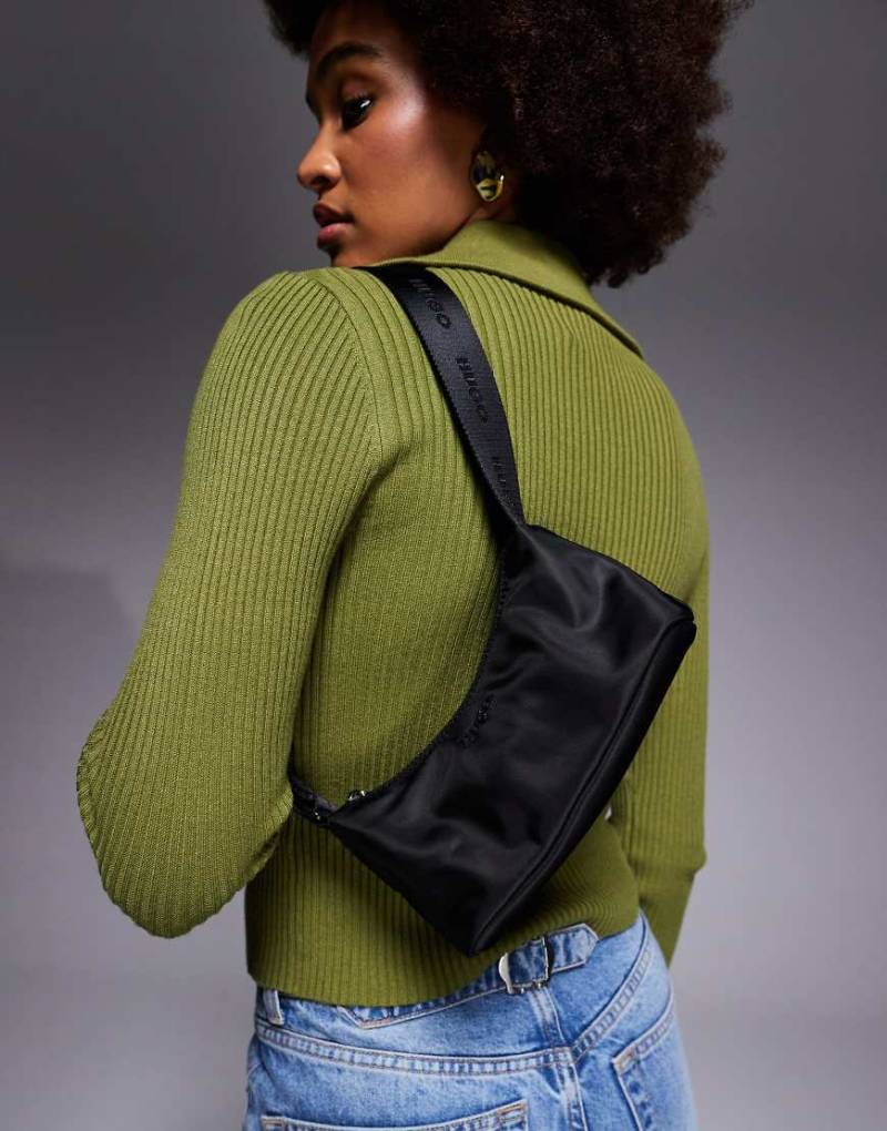 HUGO Red - Kleine Schultertasche aus Nylon in Schwarz von Hugo Red