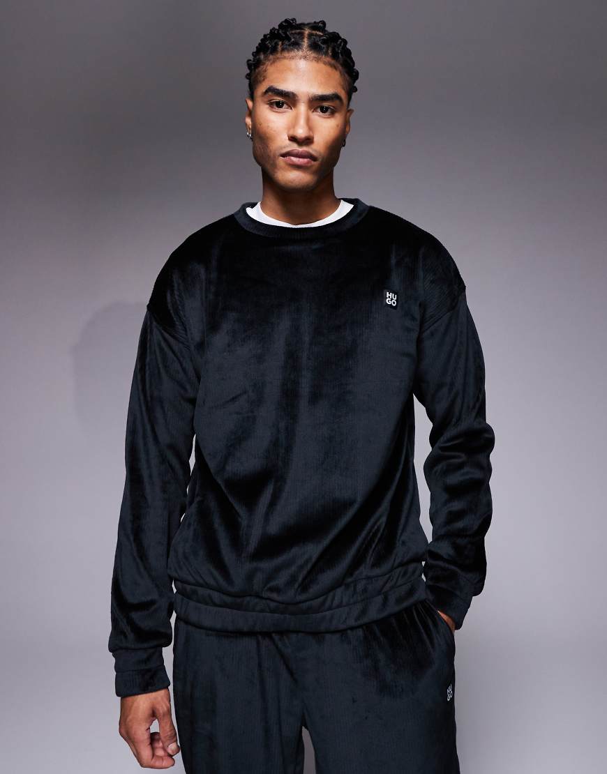 HUGO Red - Lounge-Sweatshirt aus schwarzem Samt mit Relaxed-Fit-Schnitt, Kombiteil von Hugo Red