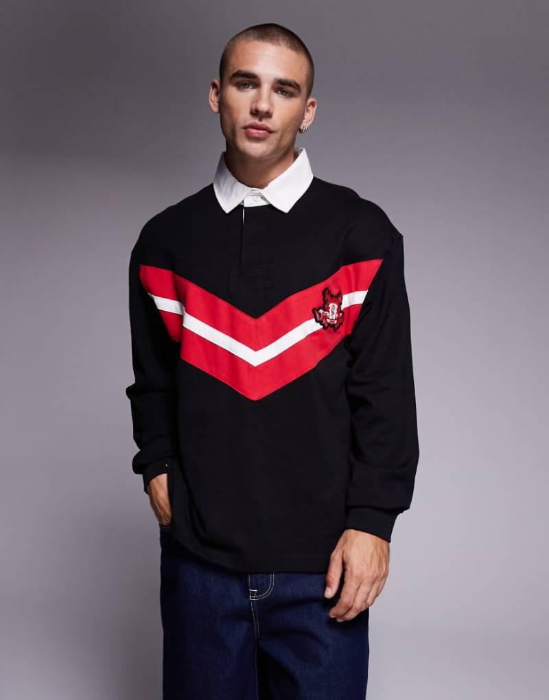 HUGO Red - Rugby-Polohemd in Schwarz und Rot von Hugo Red