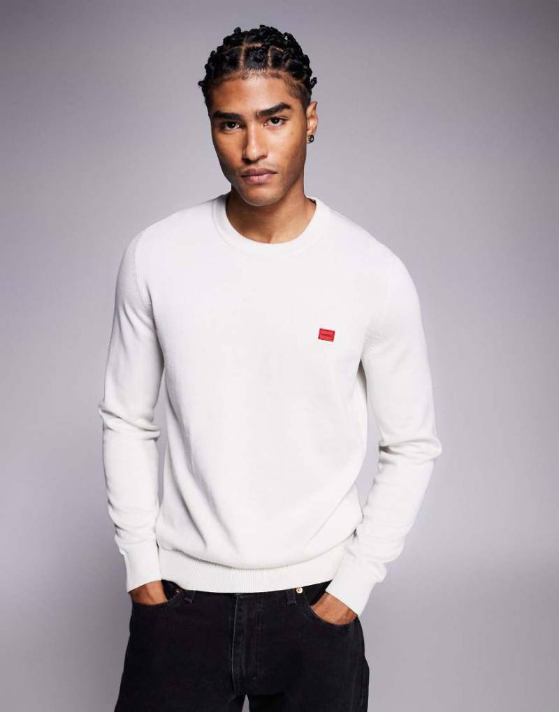 HUGO Red - San Cassius - Strickpullover in Beige mit Logo-Aufnäher-Neutral von Hugo Red