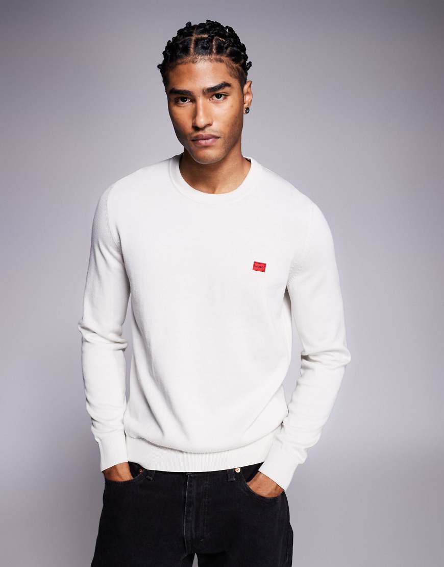 HUGO Red - San Cassius - Strickpullover in Beige mit Logo-Aufnäher-Neutral von Hugo Red