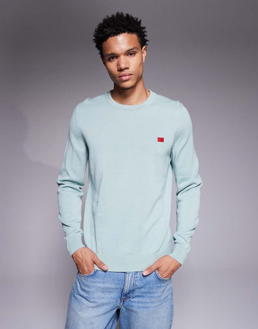 HUGO Red - San Cassius - Strickpullover in Hellgrün mit Logo-Aufnäher von Hugo Red