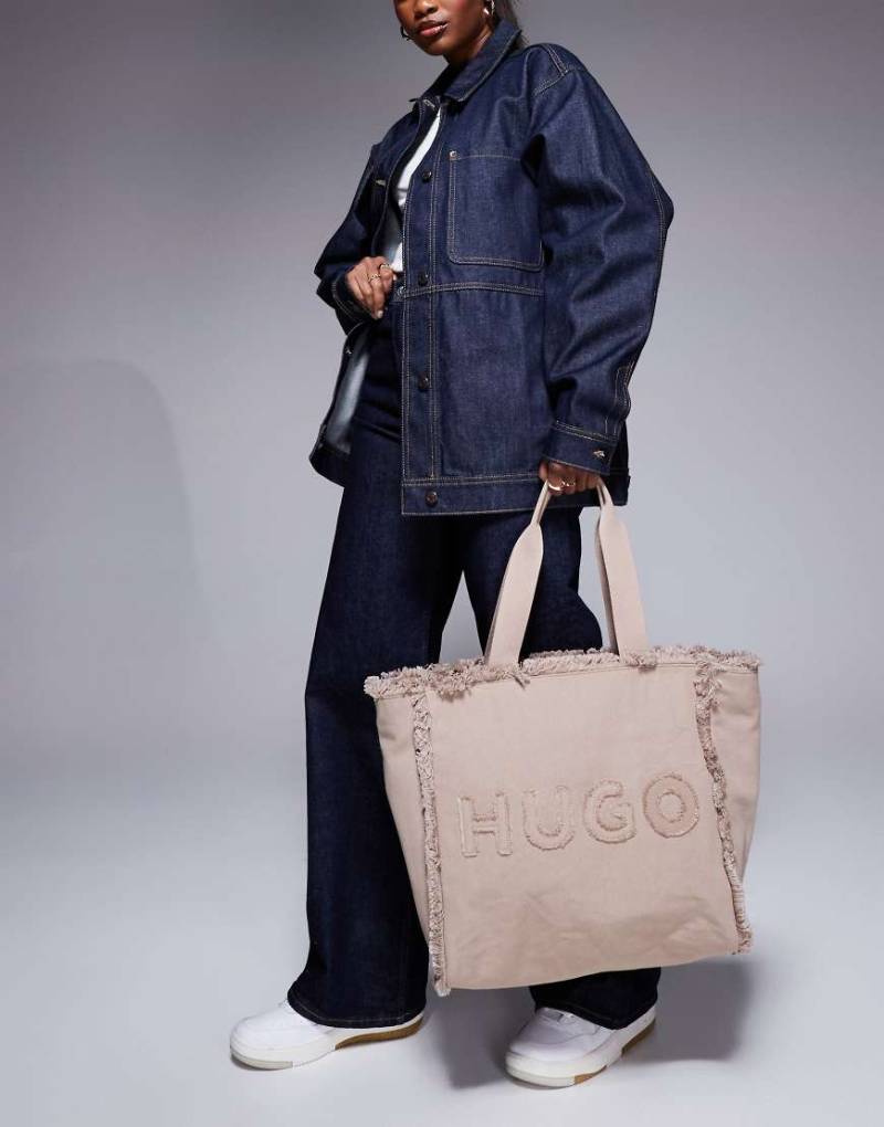 HUGO Red - Tragetasche in Beige mit ausgefranstem Rand-Neutral von Hugo Red