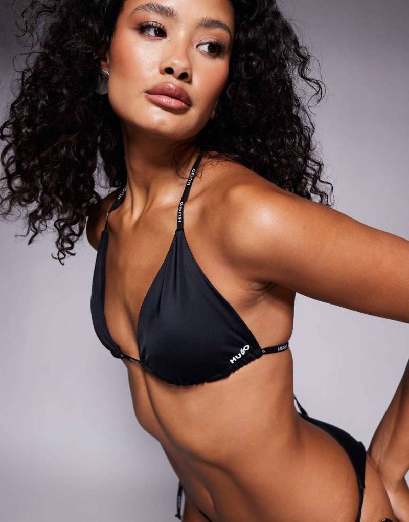 HUGO Red - Triangle-Bikinioberteil in Schwarz mit Logostreifen, Kombiteil von Hugo Red