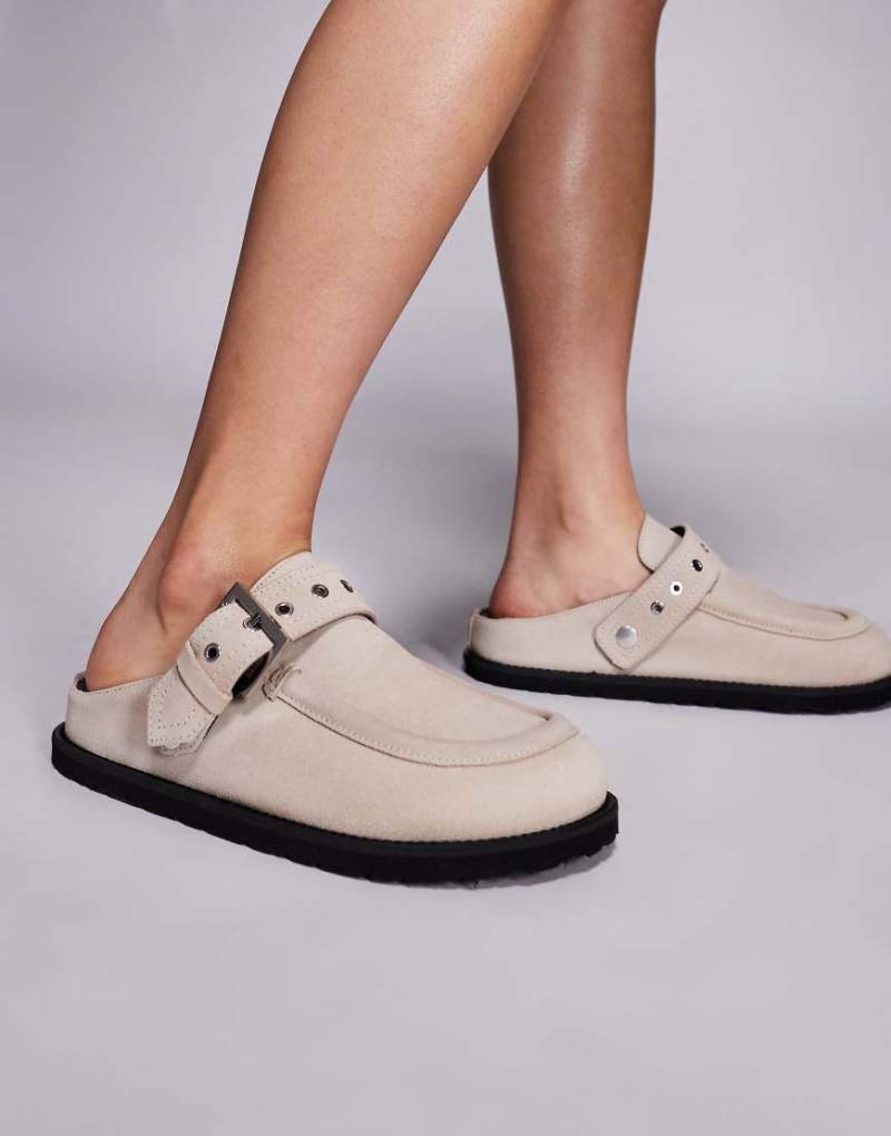 HUGO- Wildleder-Clogs in Steinbeige mit Schnalle-Neutral von Hugo Red