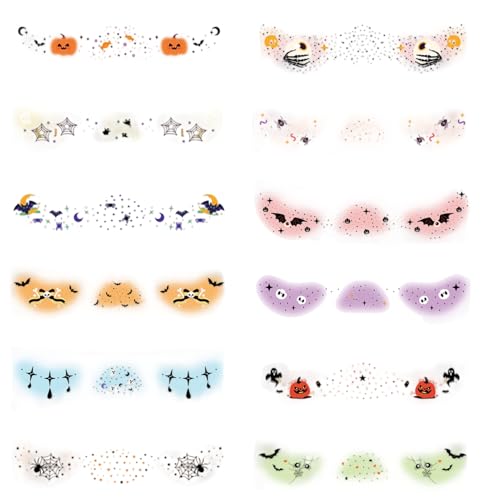 Halloween Gesichtsaufkleber,12 Stück Halloween und Geister Körpersticker | Gruseliges Urlaubsdeko Accessoire Für Erwachsene Und Kinder Cosplay von Hugsweet