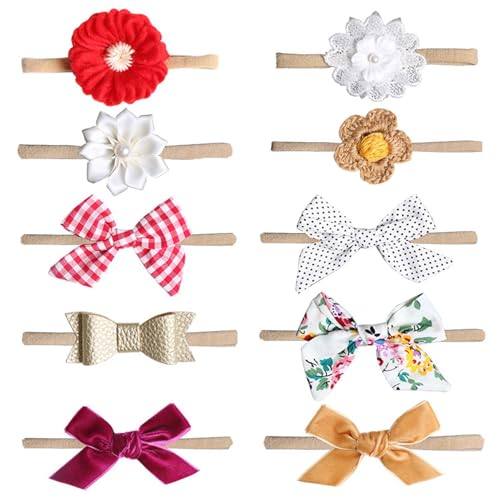 Hugsweet Baby-Haarschleifen,Nylon-Haarschleifen für Baby-Mädchen - 10X handgefertigte Nylonschleife für Kleinkinder,Bequeme, weiche, dehnbare Haarschleifengummis für Babys von Hugsweet