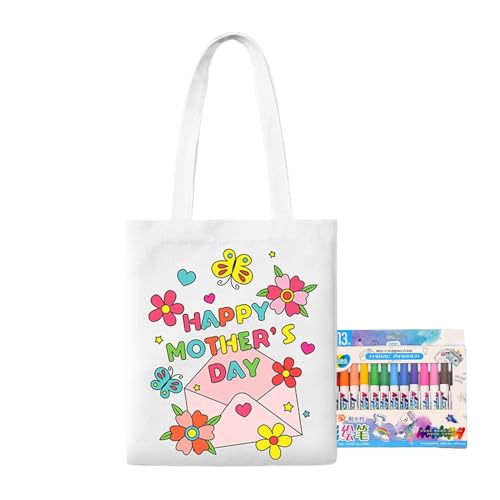 Hugsweet Blank Canvas Taschen - Kritzelbeutel,Geschenk Zum Muttertag Bastelaktivität Mit Malstiften Für Kleinkinder Zuhause Kindergarten Schule von Hugsweet