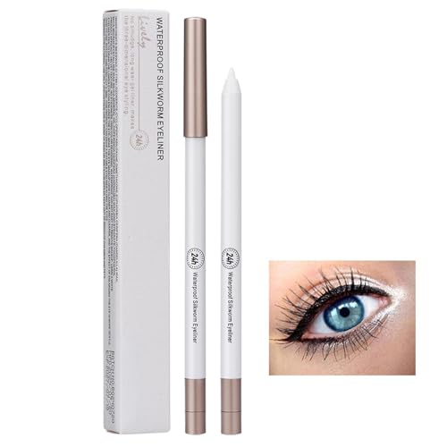 Hugsweet Bleistift-Eyeliner für Frauen,Weiße Eyeliner-Stifte | Seidenraupen-Eyeliner,Wasserfester natürlicher Highlighter-Eyeliner-Stift, langlebiges weißes Eyeliner-Stift-Make-up von Hugsweet