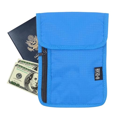 Hugsweet Hals-Passhülle für Reisen, Reisepass-Tasche | RFID-blockierende Reisepass-Geldbörse | Taschendiebstahlsichere Reisepass-Organizer-Hülle mit verstellbarem Umhängeband für unterwegs von Hugsweet
