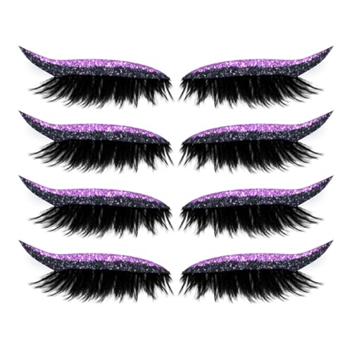 Lazy Lidschatten Eyelash Patch-4 Paare 2-in-1 wiederverwendbare Eyeliner-und Wimpernaufkleber,glitzer glänzender Eyeliner-Aufkleber Selbstkleber Lash-Patch,Make-up-Aufkleber für Fotografie-Auftritte von Hugsweet