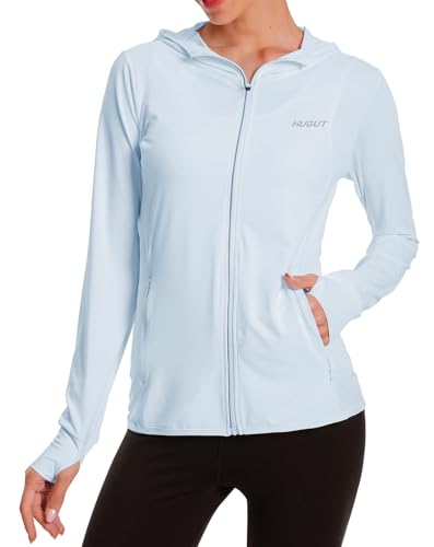 UV-Jacke für Damen, LSF 50+, Sonnenschutz, Reißverschluss, Hoodie, langärmelig, Wandern, Angeln, LSF Performance-Shirt mit Daumenloch, blau, Mittel UV-Jacke für Damen, LSF 50+, Sonnenschutz, Reißverschluss, Hoodie, langärmelig, Wandern, Angeln, LSF Performance-Shirt mit Daumenloch, blau, Mittel von Hugut