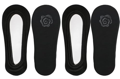 4 Paar Füßlinge Damen Unsichtbare Größe 36-40 Schwarz, Ballerina Socken Damen mit Rutschfestem Silikon, Füßlinge Halbsocken Nylon Baumwolle No Show Eisseidensocken Füßlinge Sneakersocken Atmungsaktive von Hugwait