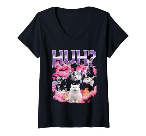 Damen Huh Lustiges Bootleg Cat Gen Z-Meme T-Shirt mit V-Ausschnitt Damen Huh Lustiges Bootleg Cat Gen Z-Meme T-Shirt mit V-Ausschnitt von Huh Funny Bootleg Cat Gen Z Meme