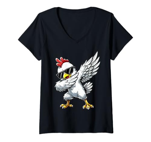 Damen Huhn Dabbing | Lustiges Huhnmotiv mit tanzendem Huhn T-Shirt mit V-Ausschnitt Damen Huhn Dabbing | Lustiges Huhnmotiv mit tanzendem Huhn T-Shirt mit V-Ausschnitt von Huhn Designer Designs