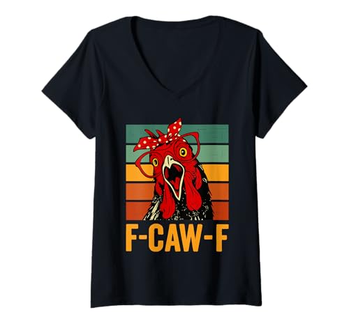 Damen F-caw-f Huhn T-Shirt mit V-Ausschnitt Damen F-caw-f Huhn T-Shirt mit V-Ausschnitt von Huhn FCAWF Lustig Humor Meme