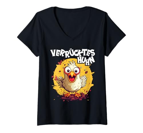 Damen Huhn Hühner Hühnerbesitzer Verrücktes Huhn T-Shirt mit V-Ausschnitt von Huhn Hühner Verrücktes Huhn Shop