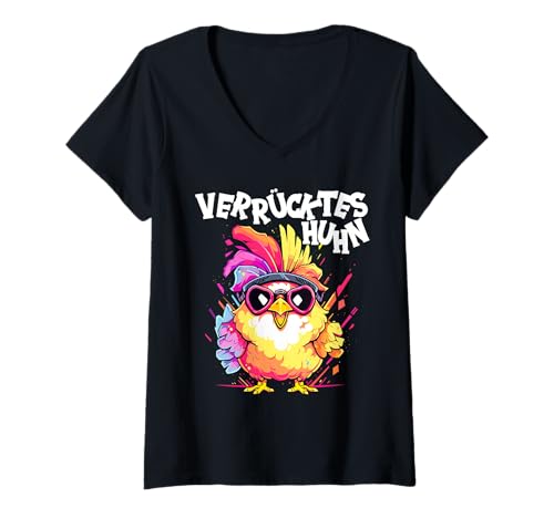 Damen Huhn Hühner Hühnerbesitzer Verrücktes Huhn T-Shirt mit V-Ausschnitt von Huhn Hühner Verrücktes Huhn Shop