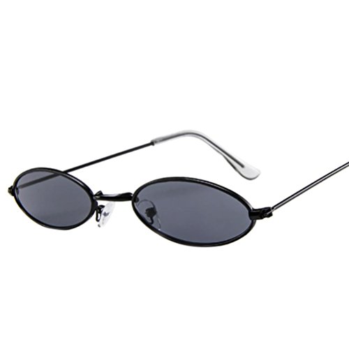 Huhu833 Mode Unisex Retro kleine ovale Sonnenbrille Metallrahmen Shades Eyewear Reise Sonnenbrille (Schwarz) von Huhu833