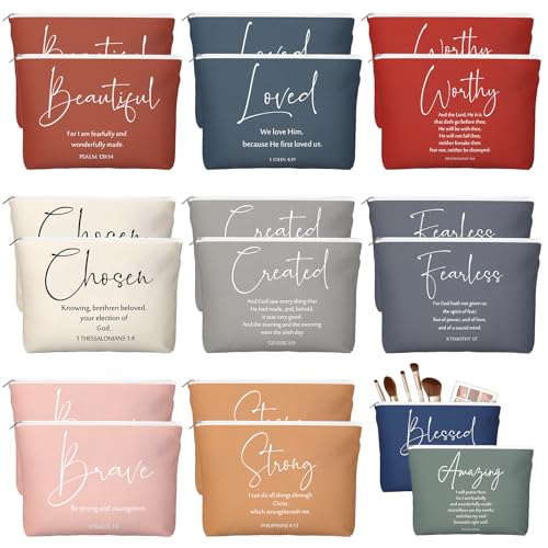 Huhumy 20 Stück christliche Geschenke für Frauen, Make-up-Taschen, religiöse Kosmetiktaschen, Bibelvers, inspirierende Canvas-Tasche mit Reißverschluss, Dankeschön, Kirche, Geschenke für Reise, von Huhumy