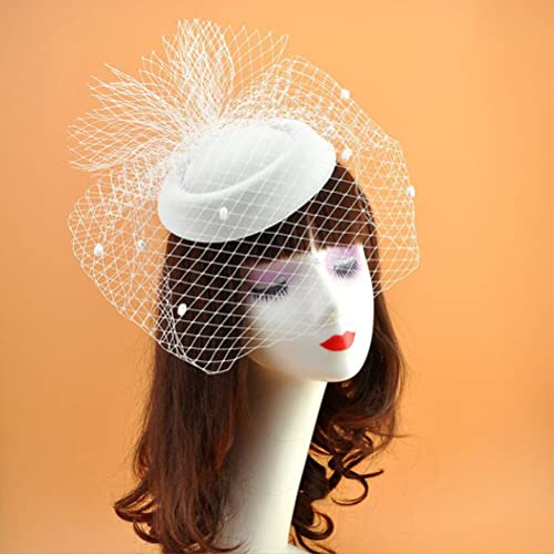Damen Baskenmütze Fascinator Pillbox Hut Elegant Veil Patei Kopfschmuck 1920s Haar Tiara Haar Clips Hut Für Kirche Tea Party Hochzeit (Weiß) von HuiXinXue
