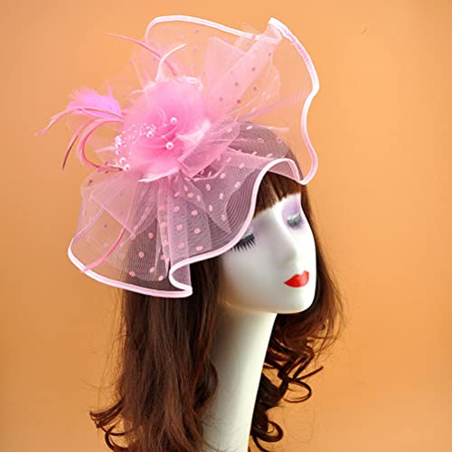 Haar Clip Hut Damen Fascinator Braut Federn Kirche Blumen Kopfschmuck Garn Braut Haarschmuck Haarklammer Haar Tiara Hochzeit Tea Party Zeremonie Fasching (Rosa) von HuiXinXue