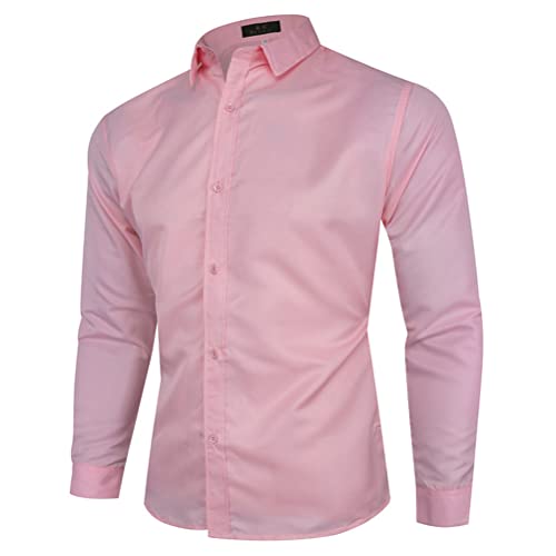 HuiXinXue Herren Business Casual Hemden Einfach Unifarben Langarm Hemdbluse Männer Basic Vier Saison Hemdbluse Oberteile (Rosa,5XL,5XL) von HuiXinXue