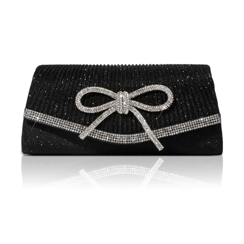 HuiYStar Abendtaschen für Frauen Clutch mit glitzernder Schleife Brauttasche Glitzer Strass Party Prom Elegante Clutch, Schwarz von HuiYStar