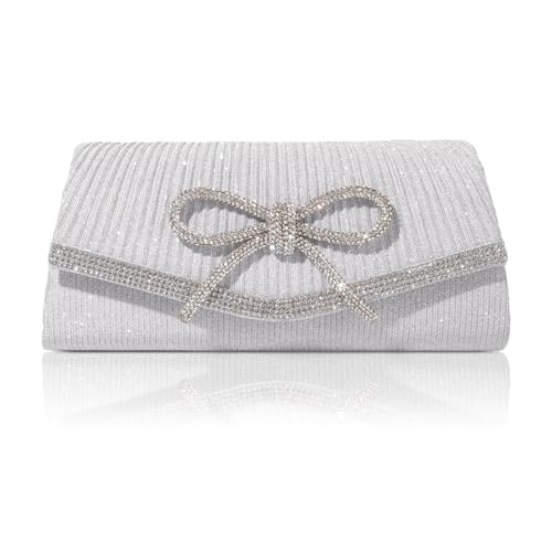 HuiYStar Abendtaschen für Frauen Clutch mit glitzernder Schleife Brauttasche Glitzer Strass Party Prom Elegante Clutch, silber von HuiYStar