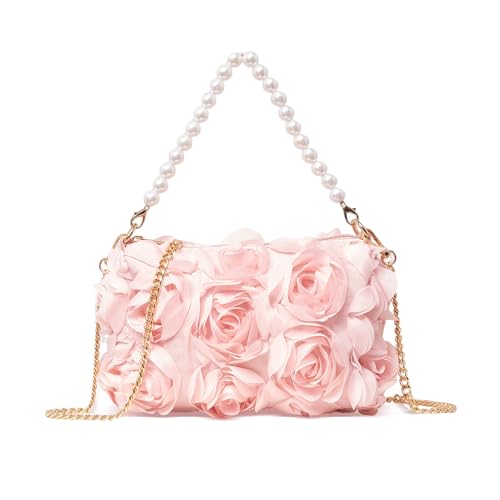 HuiYStar Clutch für Damen,Chiffon-Abendhandtasche mit 3D-Blumenmuster,Tasche mit Perlengriff oben für Hochzeit,Abschlussball,Party von HuiYStar