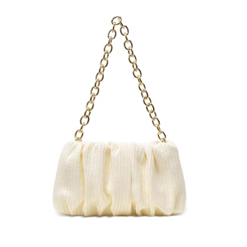 HuiYStar Damen Stroh Clutch Geflochtene Umhängetasche Tote Handbag Abendtasche Aus Faltenstroh Sommer Strandtasche, beige von HuiYStar