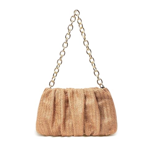 HuiYStar Damen Stroh Clutch Geflochtene Umhängetasche Tote Handbag Abendtasche Aus Faltenstroh Sommer Strandtasche, braun von HuiYStar