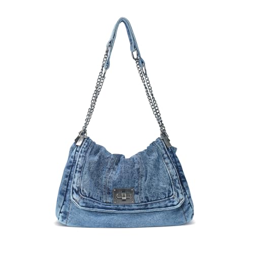 HuiYStar Denim-Tragetasche für Damen,Modisch,Verstellbare Kette,Schultertasche, Umhängetasche, Handtasche, Retro-Reißverschluss, Hobo-Geldbörse HuiYStar Denim-Tragetasche für Damen,Modisch,Verstellbare Kette,Schultertasche, Umhängetasche, Handtasche, Retro-Reißverschluss, Hobo-Geldbörse von HuiYStar