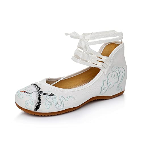 Huicai Damen Runden Schnüren Keil Cheongsam Hanfu-Schuhe Ethnischer Stil Damen High-Heel Bestickte Schuhe von Huicai