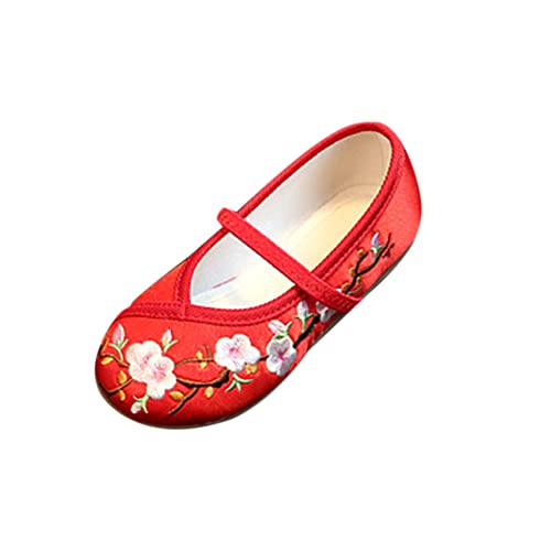 Huicai Hanfu-Schuhe für Mädchen chinesische Gestickte Blume Flache Retro-ethnische Schuhe mit Schrägem Absatz Vintage-Blumenschuhe Flacher Absatz Mary Janes-Schuhe von Huicai