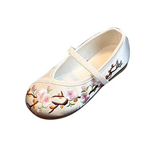 Huicai Hanfu-Schuhe für Mädchen chinesische Gestickte Blume Flache Retro-ethnische Schuhe mit Schrägem Absatz Vintage-Blumenschuhe Flacher Absatz Mary Janes-Schuhe von Huicai