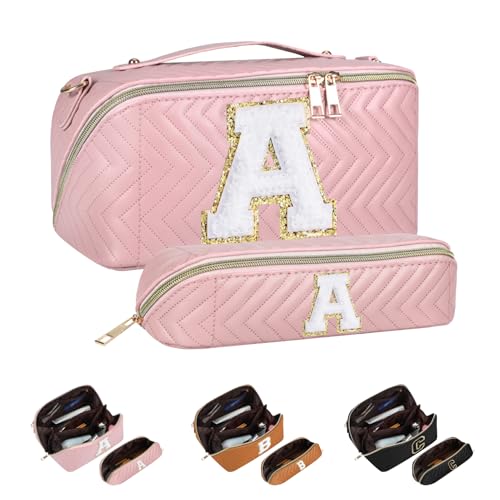 Huifen Personalisierte Reise-Make-up-Tasche A-Z, große Kosmetiktasche, Kulturbeutel mit Reißverschluss, Make-Up-Organizer, wasserdicht, Make-up-Tasche, Ostern, Geburtstag, Initialengeschenke für von Huifen