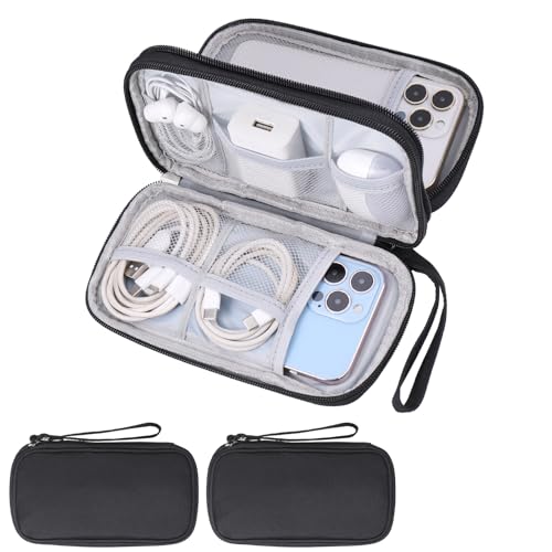 Huiguli 2 Stück Kabeltasche Elektronische Tasche, Tragbare Kabelorganizer, Doppelschicht Elektronik Organizer Tasche, Anti-Impact Elektronikzubehör Organizer für Ladekabel USB, Schwarz von Huiguli