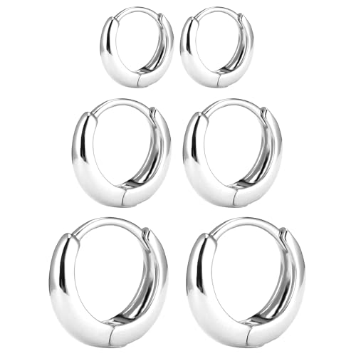 Huiguli 3Paar Creolen Silber für Damen, 14K Vergoldet Creolen Set, Hypoallergene Ohrringe Damen, Stapelbar Stecker Ohrringe Set für Mehrere Ohrlöcher von Huiguli