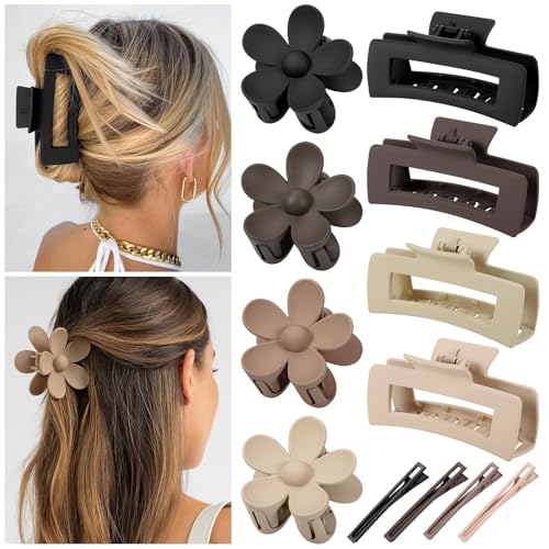 Huiguli Haarklammer Groß, 8 Stück Haarspangen +4 Stück Hair Clips, Matt Haarklammer Blume, Rutschfest Haarstyling Zubehör für Frauen Damen Mädchen von Huiguli