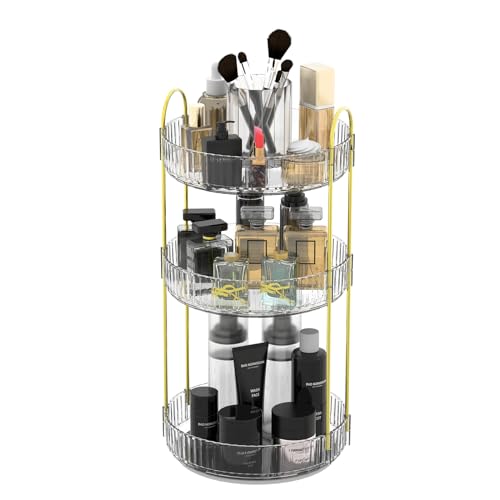 Huiguli Make-up Organizer Drehbar, Skincare Organizer, 360 Kosmetik Organizer, Multifunktional Organizer für Badezimmer, Schlafzimmer, Schminktisch(Gold, 3 Tier) von Huiguli