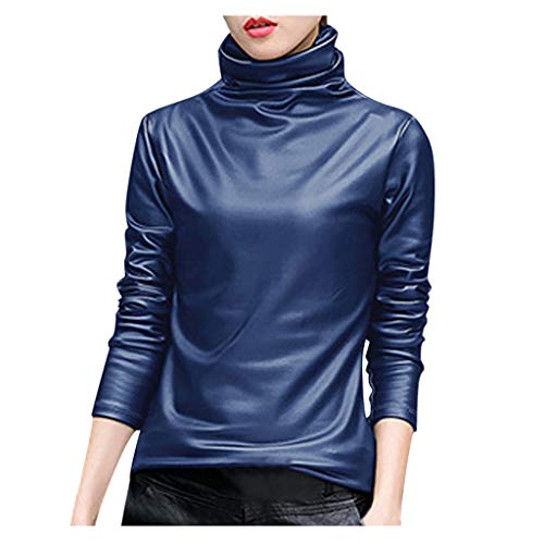 Damenoberteile Sexy Große Größen Bluse Lässige Leder Damen Ärmelhemden Rollkragen Solide Lange Oberteile Faux Damenbluse Lässig Locker Strand Freizeit von Huihong