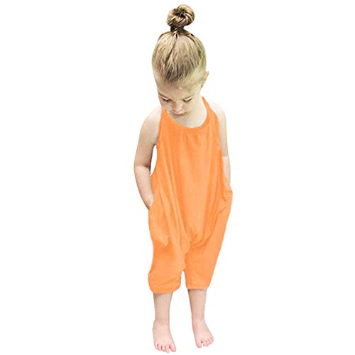 Huihong Jumpsuit Overall Trainingsanzug Kinderoverall Kinderbekleidung Ärmellos Spielanzug Kleinkind Mädchen Baby Kinder Floral Strap Romper Sommer Outfits T-Shirt Bodysuit Kleidung (Orange, 100) von Huihong