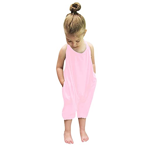 Huihong Jumpsuit Overall Trainingsanzug Kinderoverall Kinderbekleidung Ärmellos Spielanzug Kleinkind Mädchen Baby Kinder Floral Strap Romper Sommer Outfits T-Shirt Bodysuit Kleidung (Rosa, 100) von Huihong